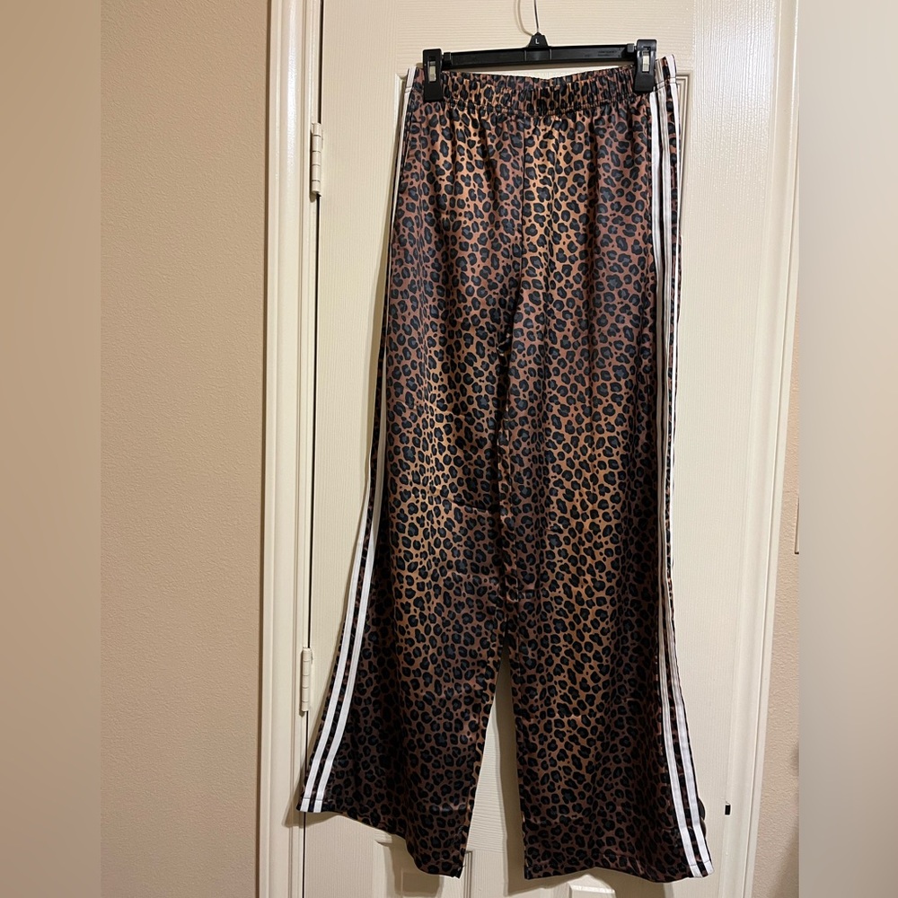 Leopard Print Satin Pants with Stripes